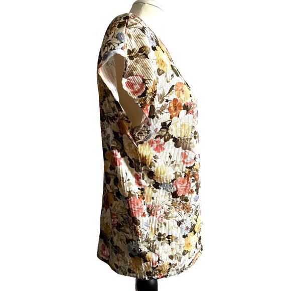 Vintage Floral Pleated Blouse Sz XL Womens by Joanna Pink Blue and Beige Short S - Picture 6 of 7